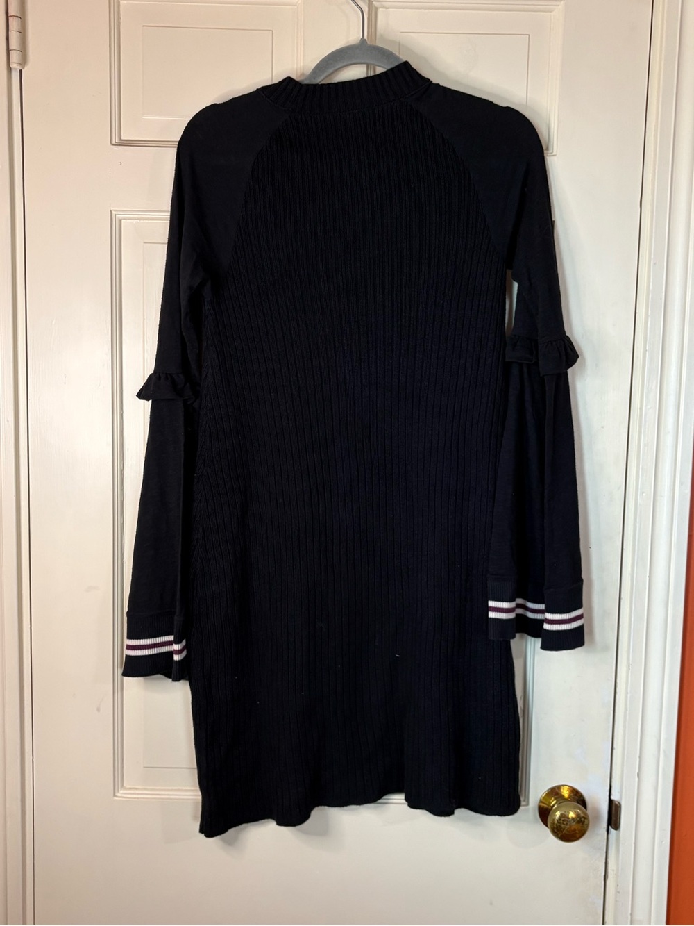 Free People Black Zou Bisou Ribbed Knit Bell Sleeve Sweater Dress Size Small - Picture 7 of 10